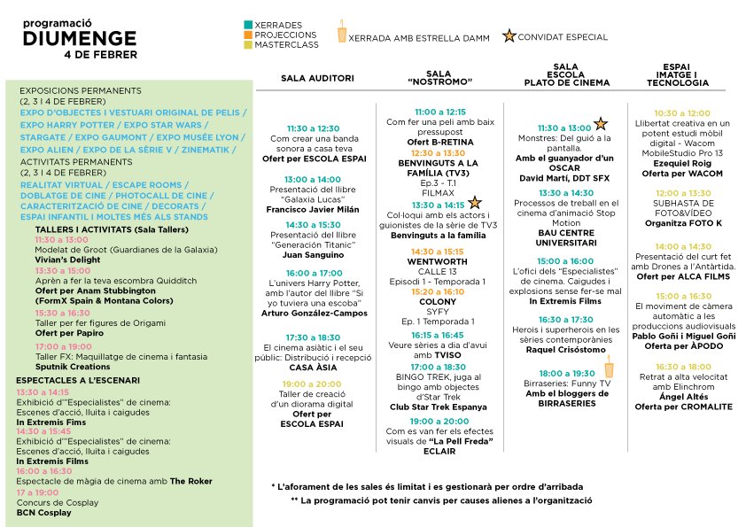 Programación domingo 4 de febrero en el Saló del Cinema i les Sèries.